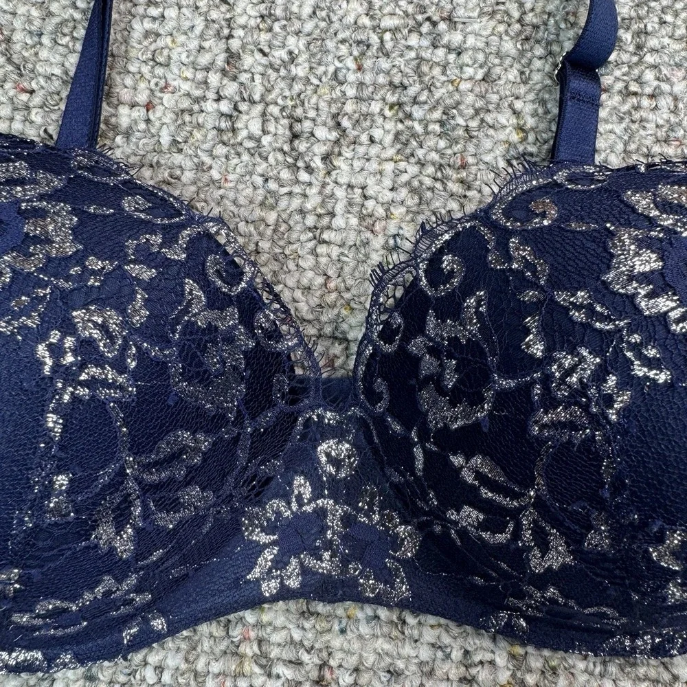 Victoria's Secret Size 36DD Dream Angels Padded No Wire Floral Lace Bra Blue
